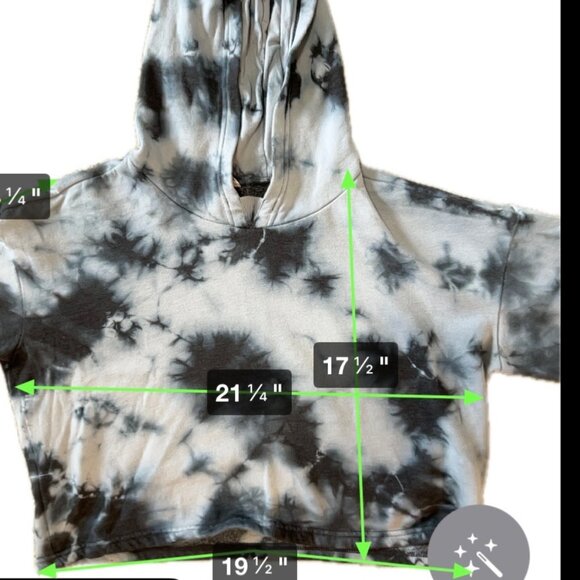 90 Degree Cropped Long Sleeve Blue Tie-Dye Hooded Sweatshirt Woman Large 1601 - Picture 3 of 4